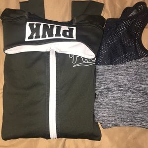 Track jacket and mesh sports bra